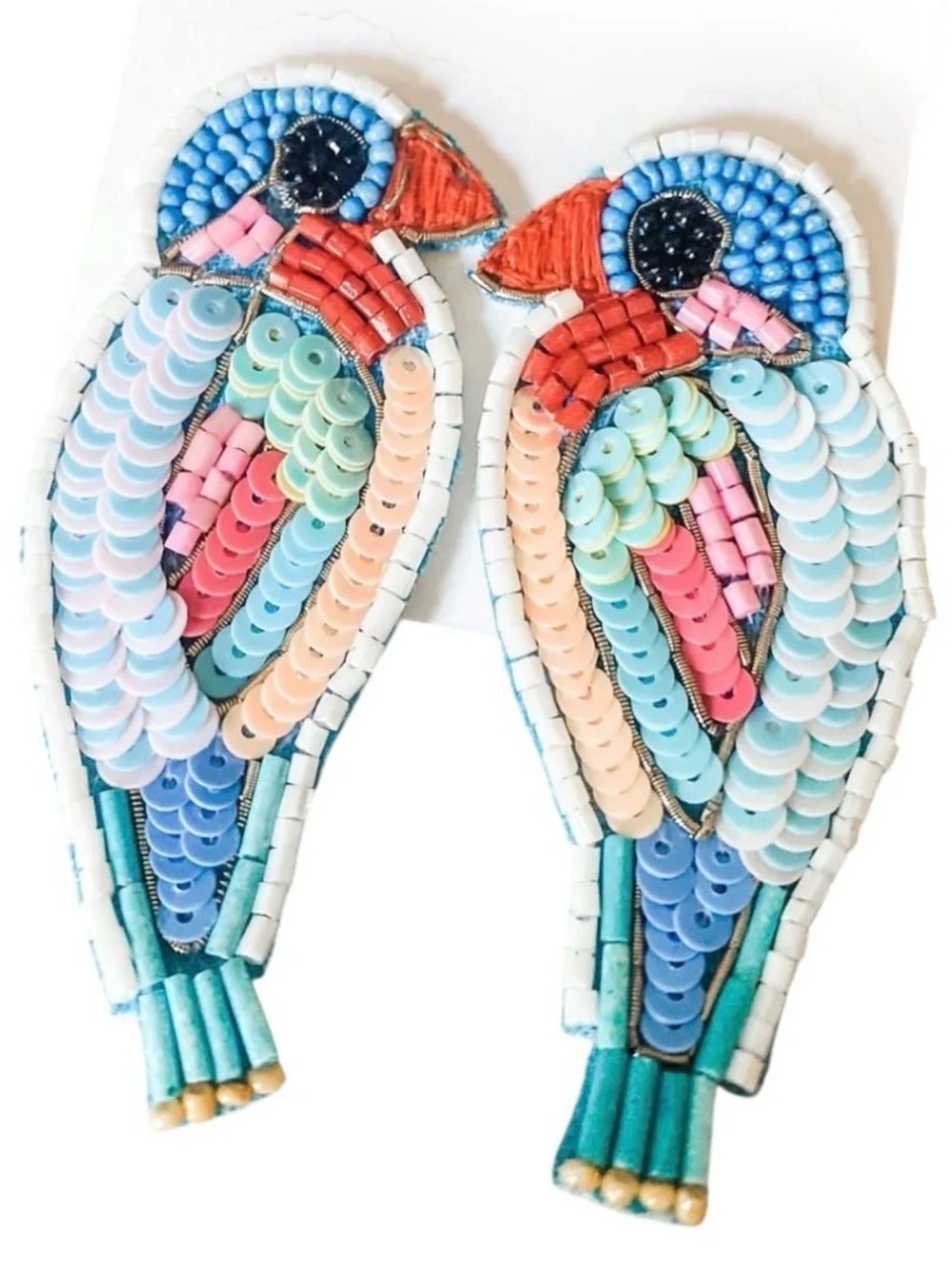NWT Handcrafted Sequin Parrot Earrings